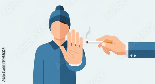 Stop Smoking Concept Vector Illustration, Businessman Refusing Cigarette with Hand Gesture Anti Smoking Awareness