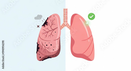 Healthy Lungs vs Damaged Lungs Comparison Vector Illustration, Smoking Effect Before and After Lung Health Concept
