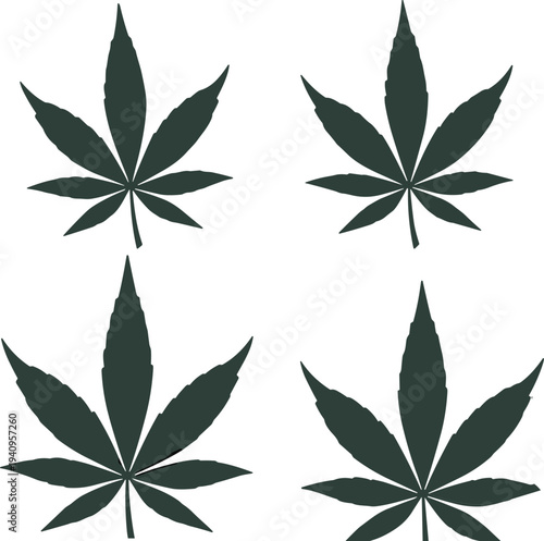 Cannabis leaf silhouette set, marijuana leaf vector collection, hemp plant foliage illustration, weed leaf icons isolated botanical design