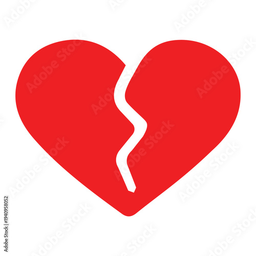 Curved Crack Broken Heart Icon Love Breakup Symbol Vector