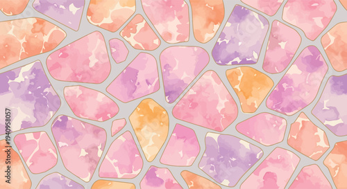 Vibrant Watercolor Stone Pavement Pattern in Pastel Hues Creating a Seamless Artistic Background for Creative Designs and Modern Aesthetic Projects