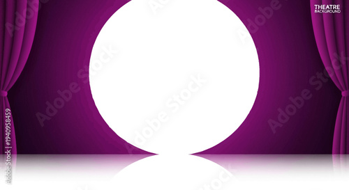 Illustration of a purple theater stage with open curtains and a spotlight, symbolizing World Theatre Day with a theatrical performance backdrop.