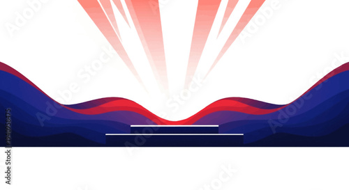 Vector illustration of a theater stage with a character, theatrical mask, and curtains, set against a design backdrop with theater lights and a performing arts theme for World Theatre Day.