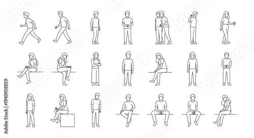 diverse people walking standing and sitting in various everyday poses ideal for infographic design ui elements and conceptual visuals.