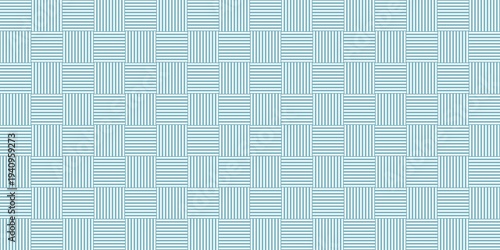 Seamless pattern with light blue striped squares. A modern, minimalist basketweave texture with horizontal and vertical lines, ideal for background, fabric, or wallpape