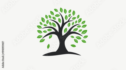 Stylized tree illustration with vibrant green leaves against a clean white backdrop