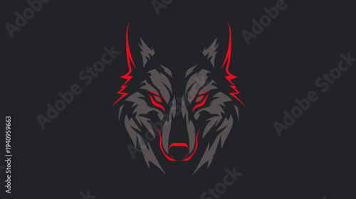 Stylized wolf head illustration dynamic design with red accents on dark background