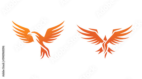 Orange phoenix bird logos abstract vector illustrations on white background