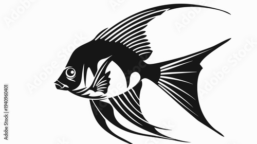 Black and white angelfish illustration against a plain white background