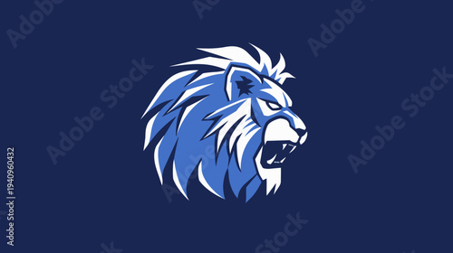 Stylized lion head vector illustration on a dark blue background