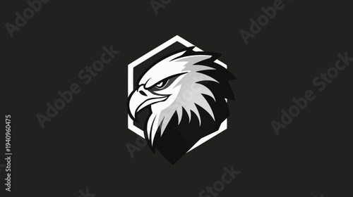 Graphic illustration of eagle head in a hexagon shape symbol of strength