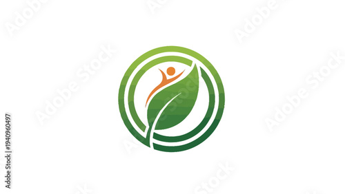 Abstract leaf symbol with human figure inside green circles vector illustration