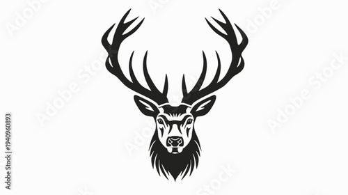 Stunning deer head silhouette with majestic antlers on white background