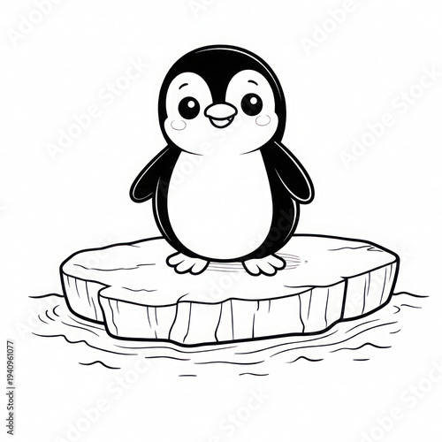 a cute cartoon Penguin standing on a simple ice float.