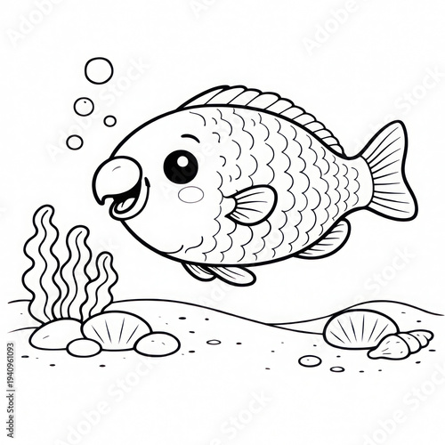 a plump cartoon Parrotfish with a beak-like mouth.