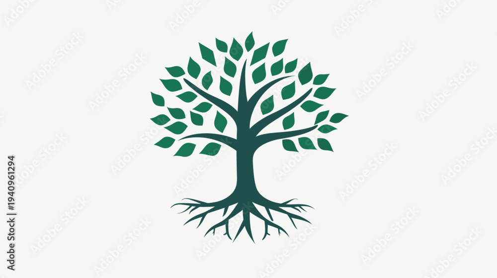 Fototapeta premium Stylized green tree silhouette on white background for graphic design