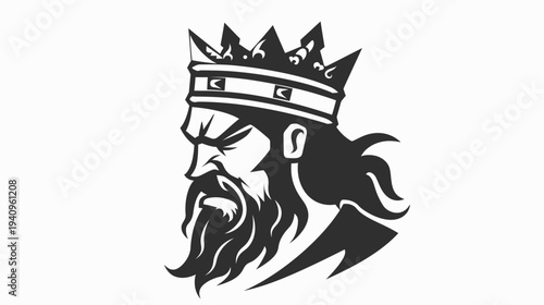 King profile illustration powerful ruler with crown and majestic beard