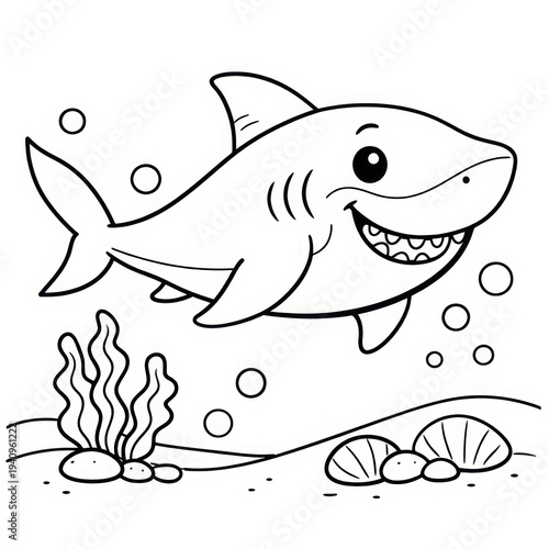 a cute cartoon Shark with a wide, friendly smile (not scary).