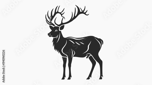 Elegant silhouette of a majestic deer with large antlers isolated on white