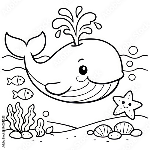 A Whale swimming and sprouting water for coloring.