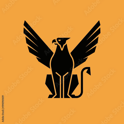 Stylized black griffin silhouette against an orange background