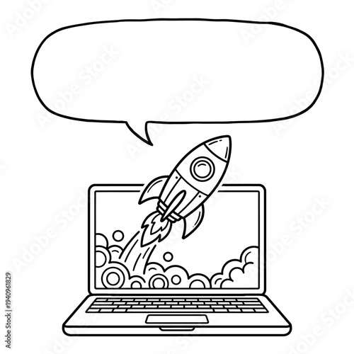 Startup Rocket Launch from Laptop Business Growth Illustration
