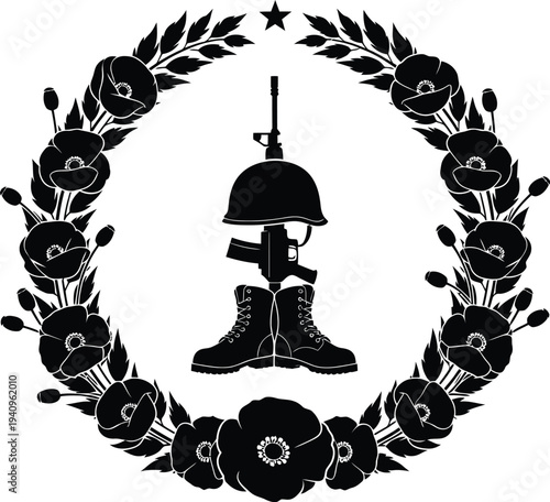 Memorial day tribute with patriotic helmet and wreath symbol