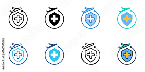Travel Health Coverage icons set multiple style collection. Editable stroke 
