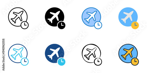 Flight Delay icons set multiple style collection. Editable stroke 
