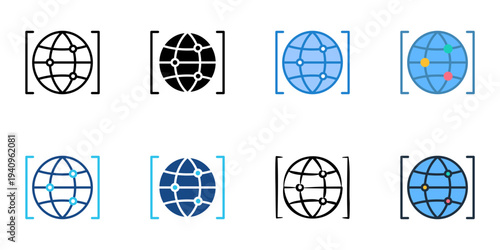 Worldwide Coverage icons set multiple style collection. Editable stroke 
