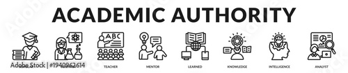 Academic authority banner reflecting scholarly credibility and advanced intellectual specialization in Lineal Icon Style