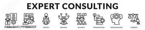 Expert consulting banner delivering high level advisory solutions and strategic professional guidance in Lineal Icon Style