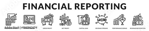 Financial reporting banner highlighting transparent performance metrics and structured fiscal documentation in Lineal Icon Style