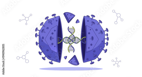 Virus DNA structure revealed: scientific breakthrough, genetic research, medical illustration