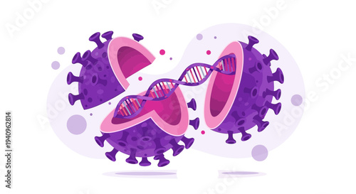 Virus DNA Structure Unraveling, Genetic Code Research, Coronavirus Mutation Concept