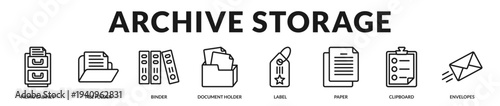 Archive storage banner emphasizing structured document preservation and compliant filing frameworks in Lineal Icon Style