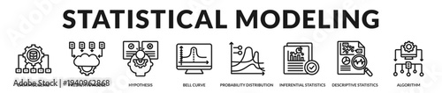 Statistical modeling banner presenting advanced predictive frameworks and rigorous quantitative experimentation methods in Lineal Icon Style