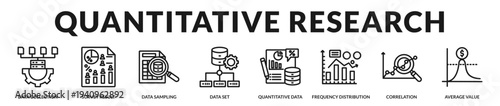 Quantitative research banner emphasizing empirical data acquisition and statistically grounded analytical validation in Lineal Icon Style