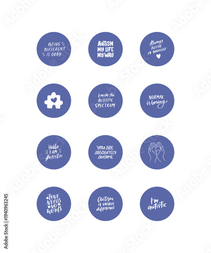 World Autism Awareness Day badges vector set