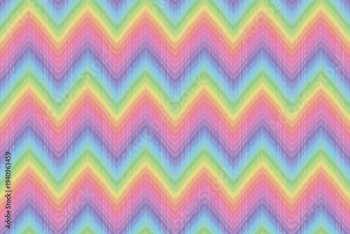 Colorful chevron ikat pattern in soft pastel tones featuring zigzag stripes with the characteristic blurred edges of traditional ikat dyeing. A vibrant and seamless textile-inspired design.