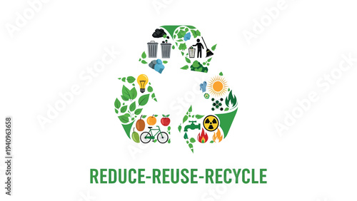 Recycle symbol with reduce reuse recycle text.