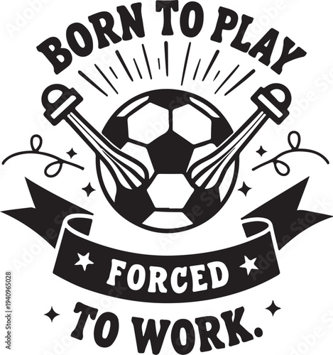 Vector illustration of soccer ball with dumbbells and motivational quote