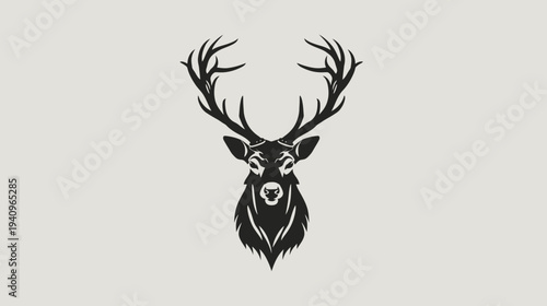 Elegant deer head silhouette with large antlers on a neutral background