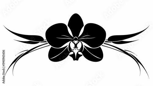 Elegant black orchid silhouette on white background for decorative designs