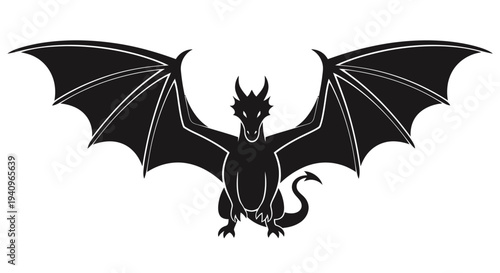 Black dragon silhouette illustration with spread wings against a white background