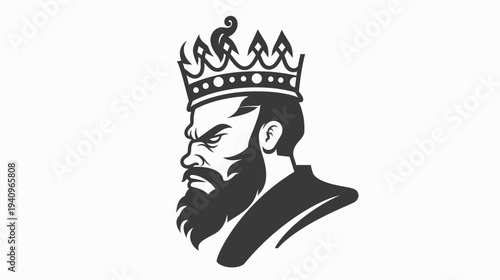 King profile illustration with ornate crown and beard against a clean white backdrop