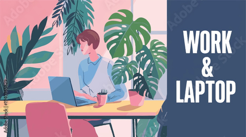 A digital illustration of a bird perched on a branch with leaves around