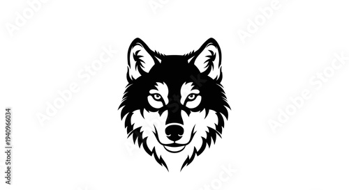 Black and white wolf head icon design for graphic resource usage