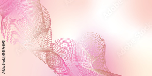 LightSalmon, pink and white luminous waves curving smoothly through a deep dark backdrop filled with tiny shimmering particles, futuristic digital technology concept, vector illustration style.