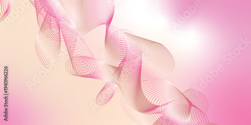 LightSalmon, pink and white luminous waves curving smoothly through a deep dark backdrop filled with tiny shimmering particles, futuristic digital technology concept, vector illustration style.